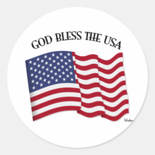 Sticker Rond DIEU BLESS USA avec drapeau US