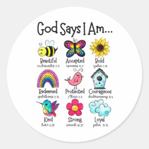Sticker Rond Dieu dit que je suis abeille printemps chrétien dr