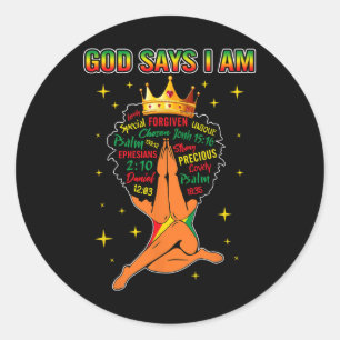 Sticker Rond Dieu Dit Que Je Suis Chrétienne Reine Noire Afro F