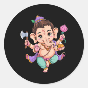 Sticker Rond Dieu éléphant hindou Ganesha Puja Inde Méditation 