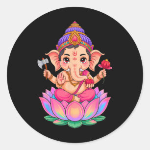 Sticker Rond Dieu éléphant hindou Ganesha Puja Inde Méditation