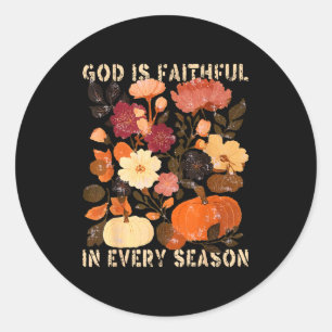 Sticker Rond Dieu Est Fidèle En Toute Saison Floral Automne Chr