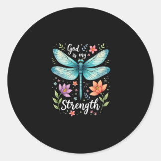 Sticker Rond Dieu est ma force Floral Libellule T-Shirt Chrétie