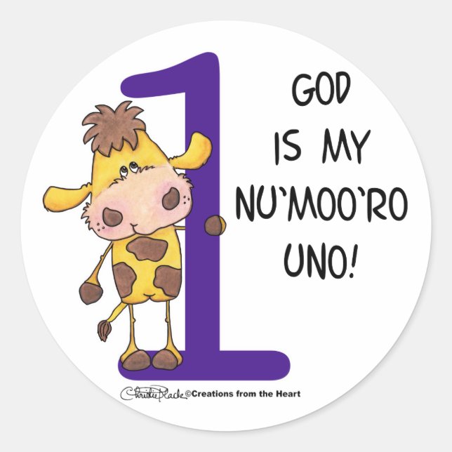 Sticker Rond Dieu est Nu'moo'ro Uno ! (Devant)