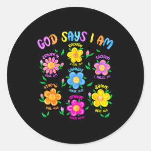 Sticker Rond Dieu floral dit que je suis un verset de la Bible