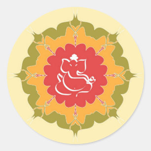 Sticker Rond Dieu Ganesha sur la fleur de mandala