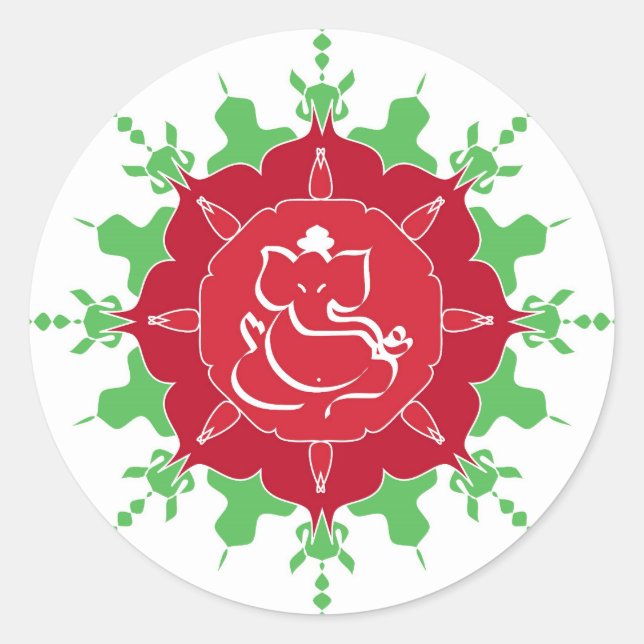 Sticker Rond Dieu Ganesha sur la fleur rouge (Devant)