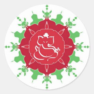 Sticker Rond Dieu Ganesha sur la fleur rouge