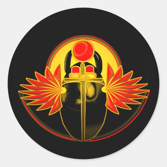 Sticker Rond Dieu Kherpi du Soleil Levant, scarabée. (Devant)