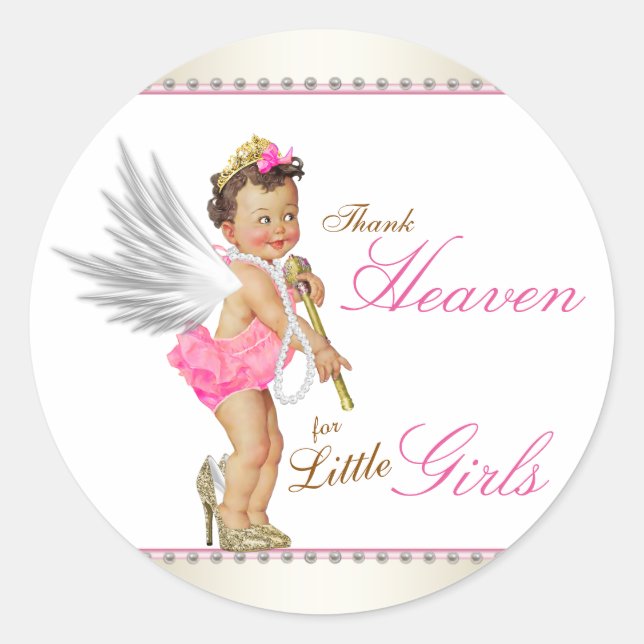 Sticker Rond Dieu merci pour les petites filles Baby shower Ang (Devant)