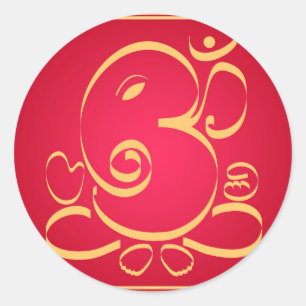 Sticker Rond Dieu Om Ganesha en rouge
