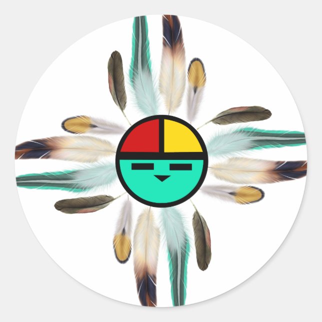 Sticker Rond Dieu Soleil Zia avec plumes (Devant)