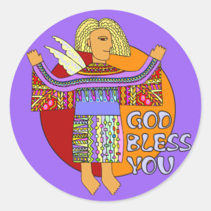 Sticker Rond Dieu te bénisse   violet