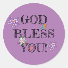 Sticker Rond « Dieu vous bénisse » Fleurs chrétiennes Violet