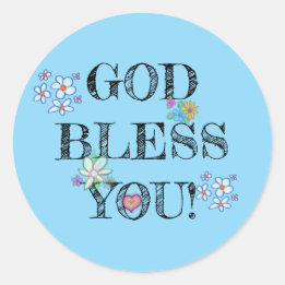 Sticker Rond Dieu vous bénisse Floral Bleu