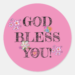 Sticker Rond Dieu vous bénisse Floral Rose