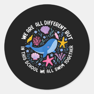Sticker Rond Different But In This School Swim Together