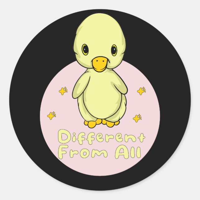Sticker Rond Différent De Tous Kawaii Baby Duck Jaune & Rose (Devant)