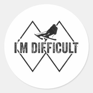 Sticker Rond Difficile drôle ski neige skieur ski descente
