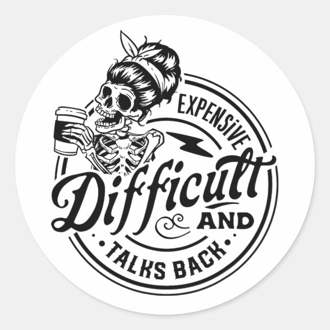 Sticker Rond Difficile Et Parle En Retour Fête Des Mères (Devant)