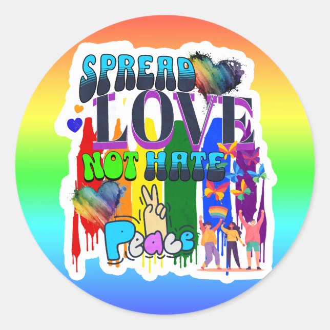 Sticker Rond Diffuser l'amour pas haïr | Fierté LGBTQI+ (Devant)