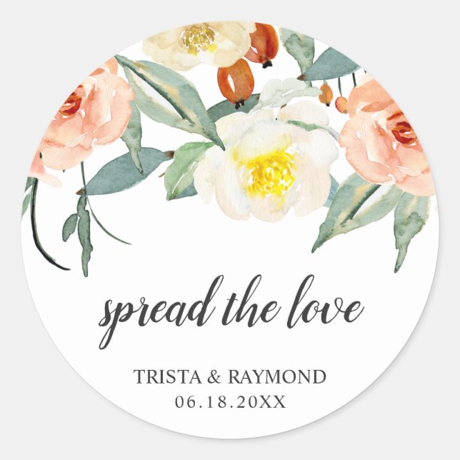 Sticker Rond Diffuser l'amour Pêcher le mariage floral Faveur (Devant)