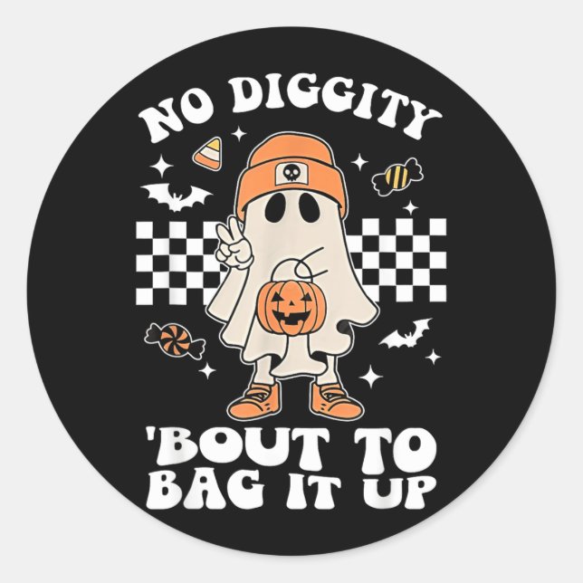 Sticker Rond Diggity Prêt à Se Préparer pour Halloween Fantôme  (Devant)