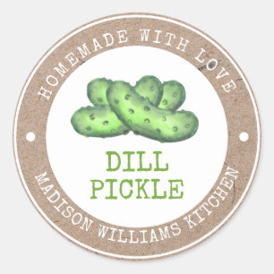 Sticker Rond Dill Pickle fait maison avec amour sur papier Faux
