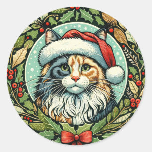 Sticker Rond Dilute Calico Maine Coon Noël du chat