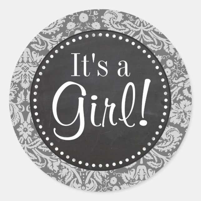 Sticker Rond Dim Grey Damask ; Retro Chalkboard (Devant)