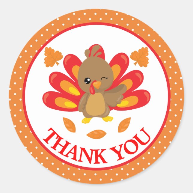 Sticker Rond Dinde amusante de Thanksgiving, merci (Devant)