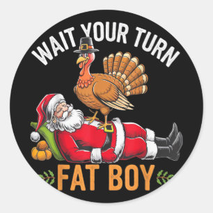 Sticker Rond Dinde de Noël drôle de Thanksgiving Vs Santa pour