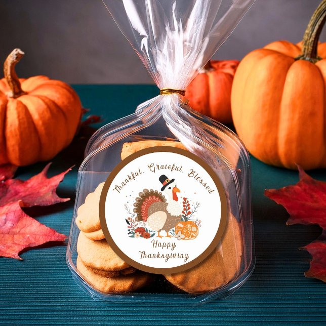 Sticker Rond Dinde de Thanksgiving avec citrouilles et feuilles (Créateur téléchargé)