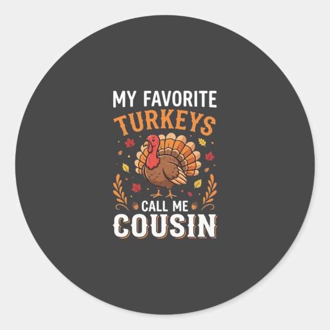 Sticker Rond Dinde de Thanksgiving Famille Cousine (Devant)