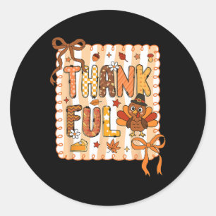 Sticker Rond Dinde de Thanksgiving Femme Reconnaissant Grâce Bé