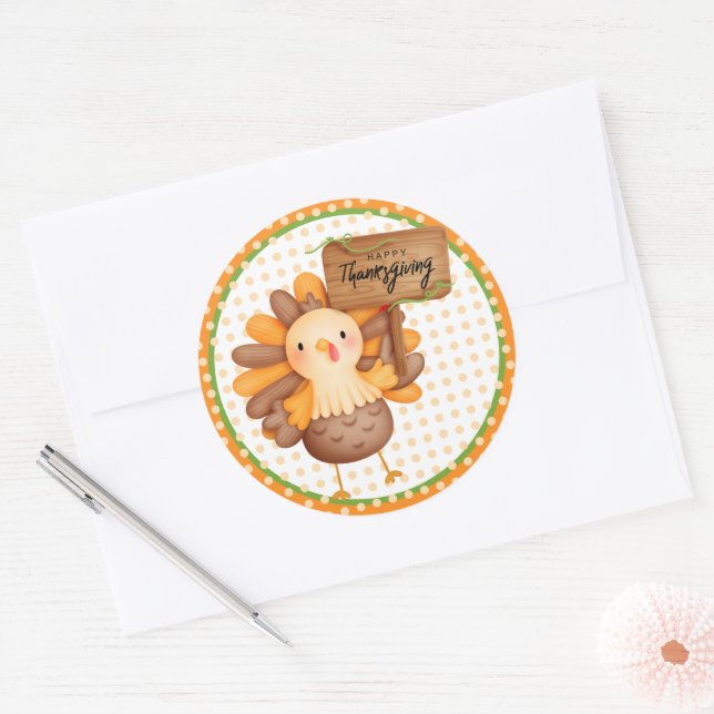 Sticker Rond Dinde de Thanksgiving joyeuse  (Enveloppe)