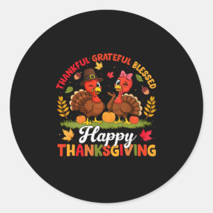 Sticker Rond Dinde de Thanksgiving Merci Reconnaissant Bénis Ho
