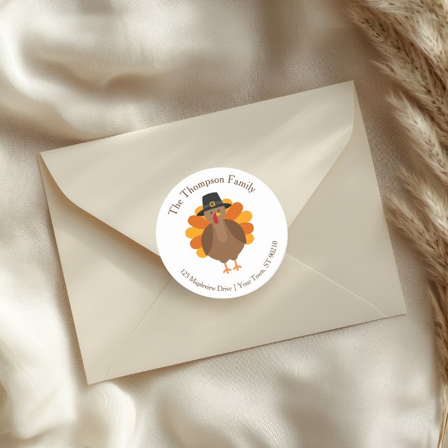 Sticker Rond Dinde de Thanksgiving mignonne | Sceau d'enveloppe (Créateur téléchargé)