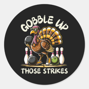 Sticker Rond Dinde drôle de dicton jouant au bowling Thanksgivi