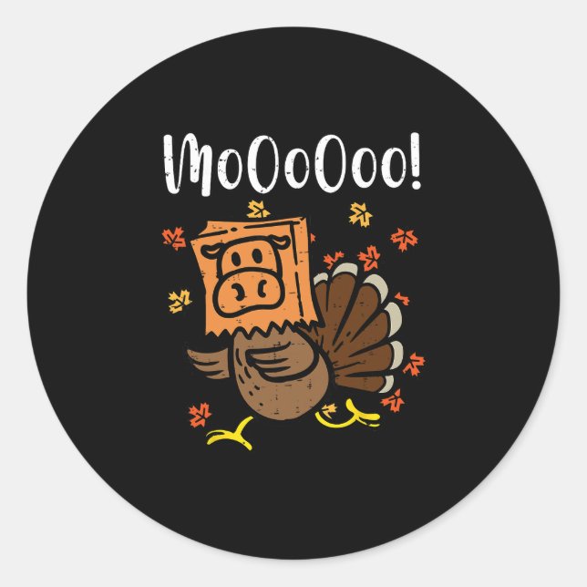 Sticker Rond Dinde drôle de Thanksgiving Moo vache factice pour (Devant)
