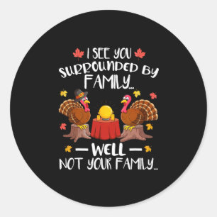 Sticker Rond Dinde drôle de Thanksgiving tenue de dîner de fami