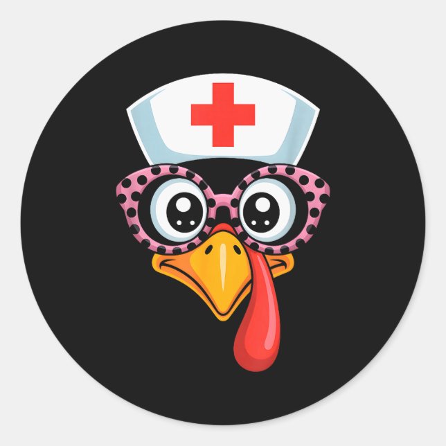 Sticker Rond Dinde drôle de visage de Thanksgiving Scrub Nurse  (Devant)