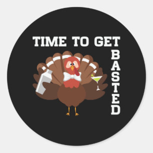 Sticker Rond Dinde drôle il est temps de badigeonner Thanksgivi