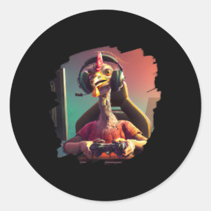 Sticker Rond Dinde drôle jeu vidéo joueur d'Action de grâce Din