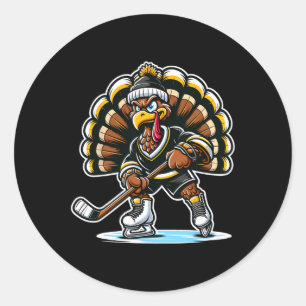 Sticker Rond Dinde drôle jouant au hockey sur glace Sport de Th