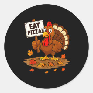 Sticker Rond Dinde drôle Manger Zza Thanksgiving Pour Hommes Fe