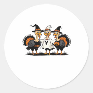 Sticker Rond Dinde Halloween Boo, Dinde de Thanksgiving, Épouva