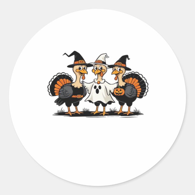 Sticker Rond Dinde Halloween Boo, Dinde de Thanksgiving, Épouva (Devant)