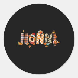 Sticker Rond Dinde Nonni Rétro Automne Léopard Action de grâce