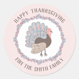 Sticker Rond Dinde personnalisée de Thanksgiving